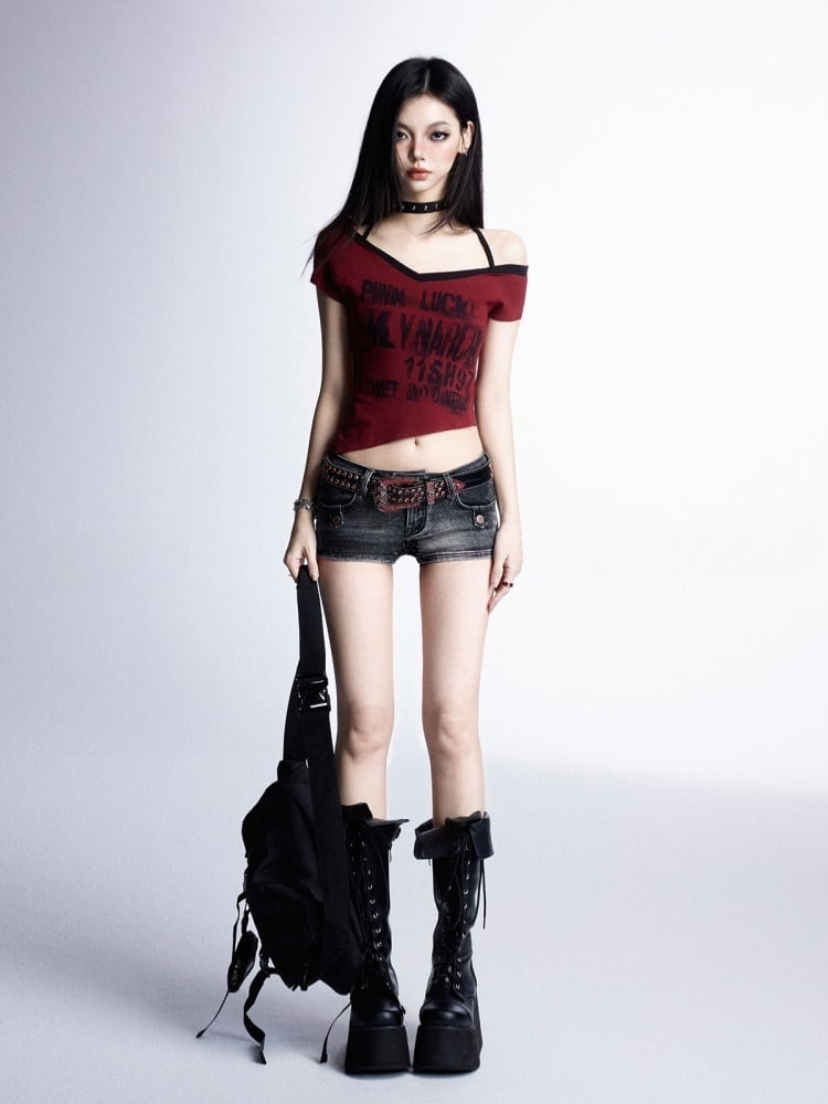 Slim-fitting Black Low Waist Glamorous Denim Shorts