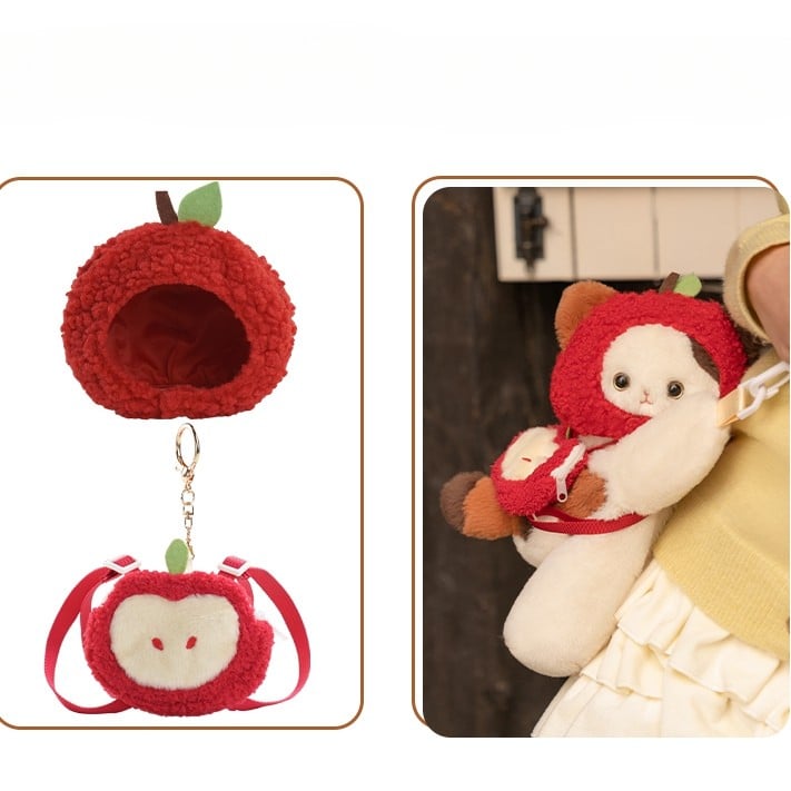 Red Cute Apple Plush Keychian Middle/Large Bag Backpack White Hat Heart Kitty Size + Backpack/Crossbody