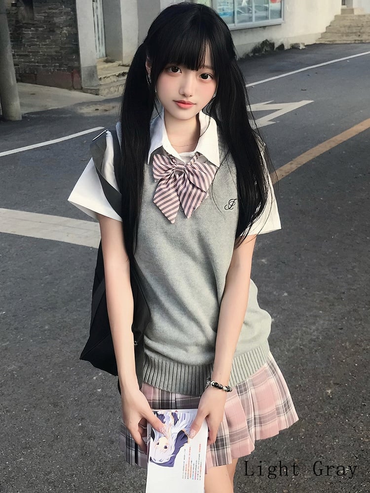 Weste Preppy JK Farbe Uniform Stil Gestrickt 10 V-Ausschnitt Optionen