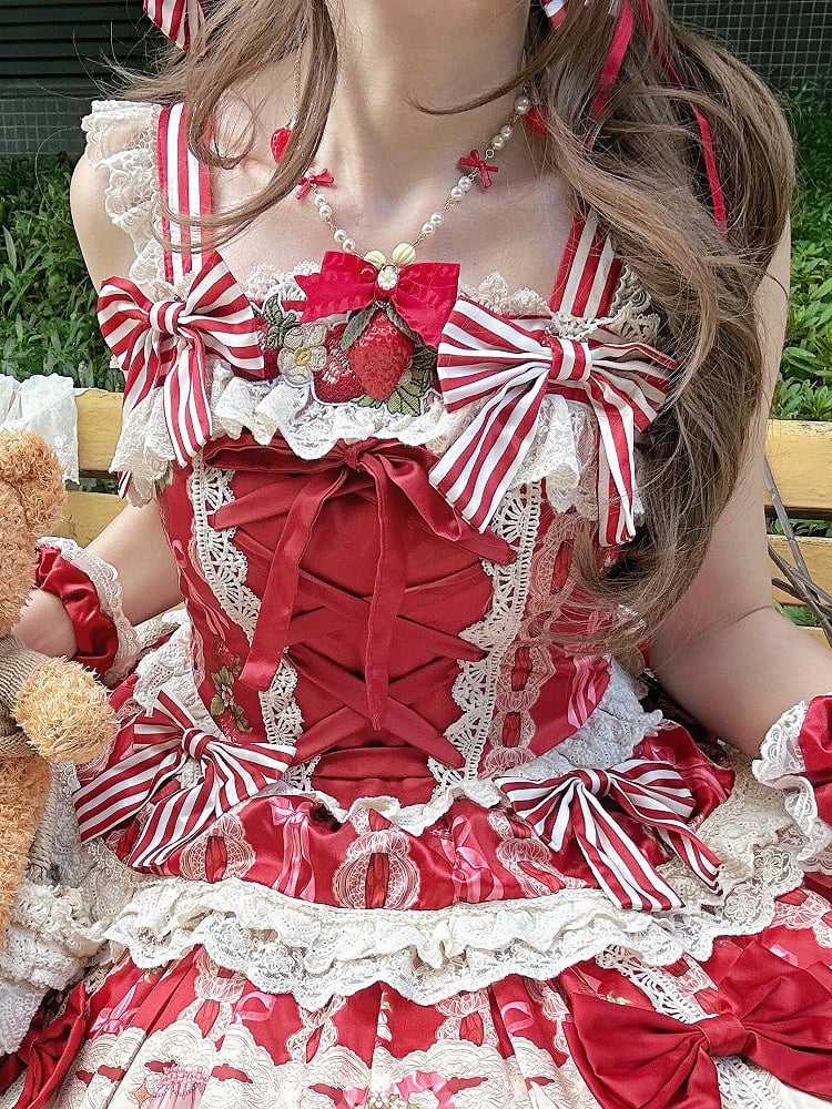 Necklace Pendant Bowknot Red Strawberry
