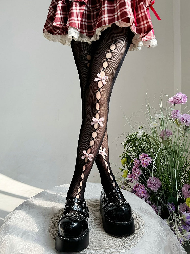 Black Semi-sheer Bowknot Cutout Lolita Tights