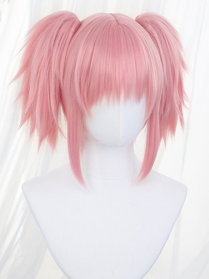 With Wigs Ponytails Two Straight Pink Short