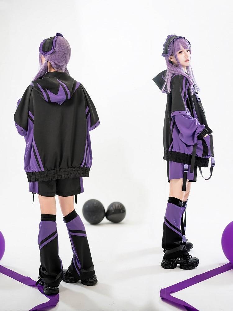 Black and Techwear Shorts Purple Colorblock