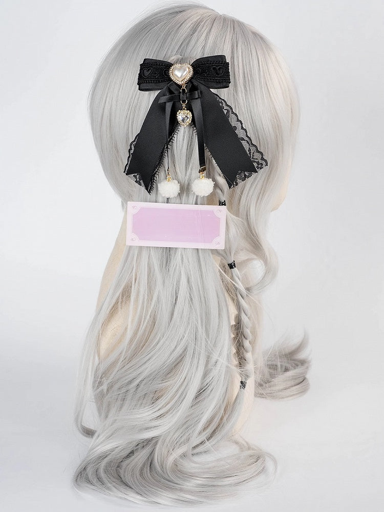 Jirai Kei Pompom Details Sweetheart Charm Schleife Haarspange