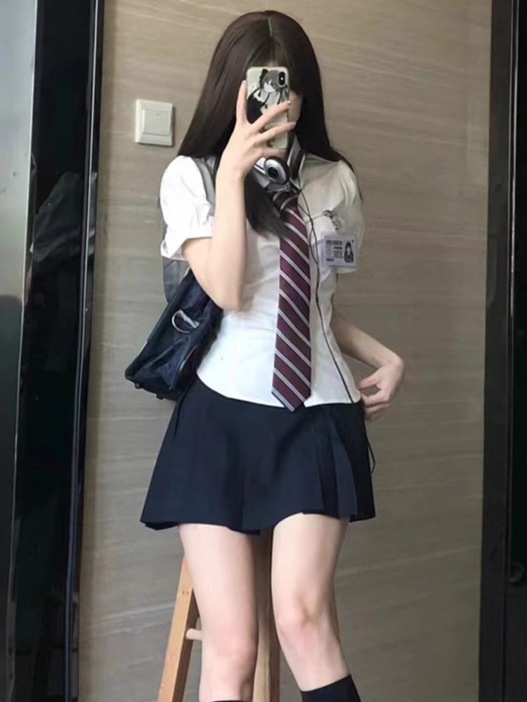 White At JK Uniform Self-tie Puff Back Sleeves Shirt Design