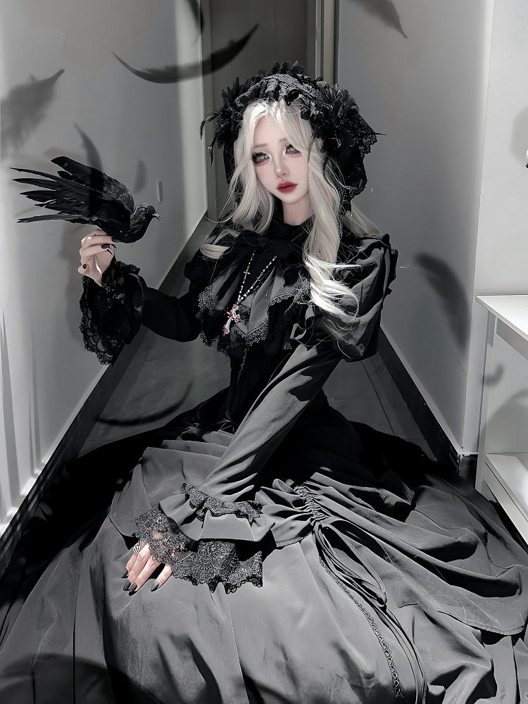 Sleeves Juliette with Top Gothic Black Lolita Accents Ruffle