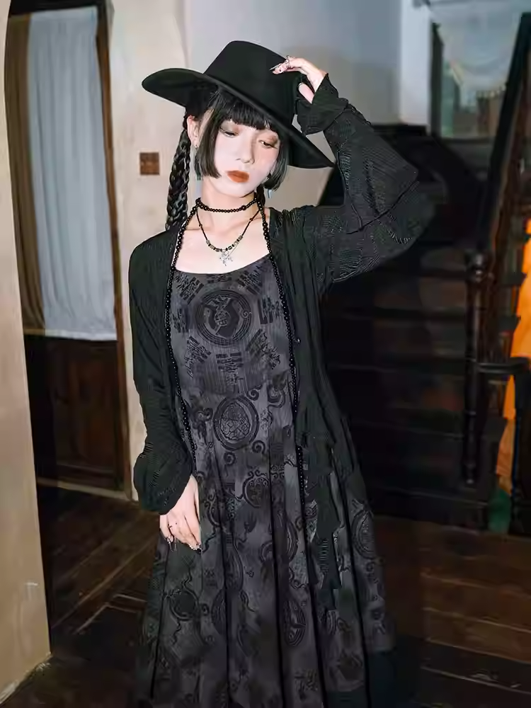 Sleeves Hem Style Asymmetrical Black Layered Cardigan Knitted Cheongsam Bell