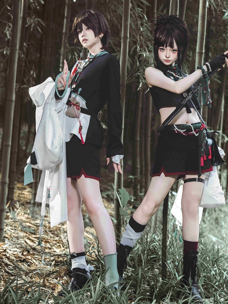Ouji Shorts Cuffs Trimming Black Lolita with Red