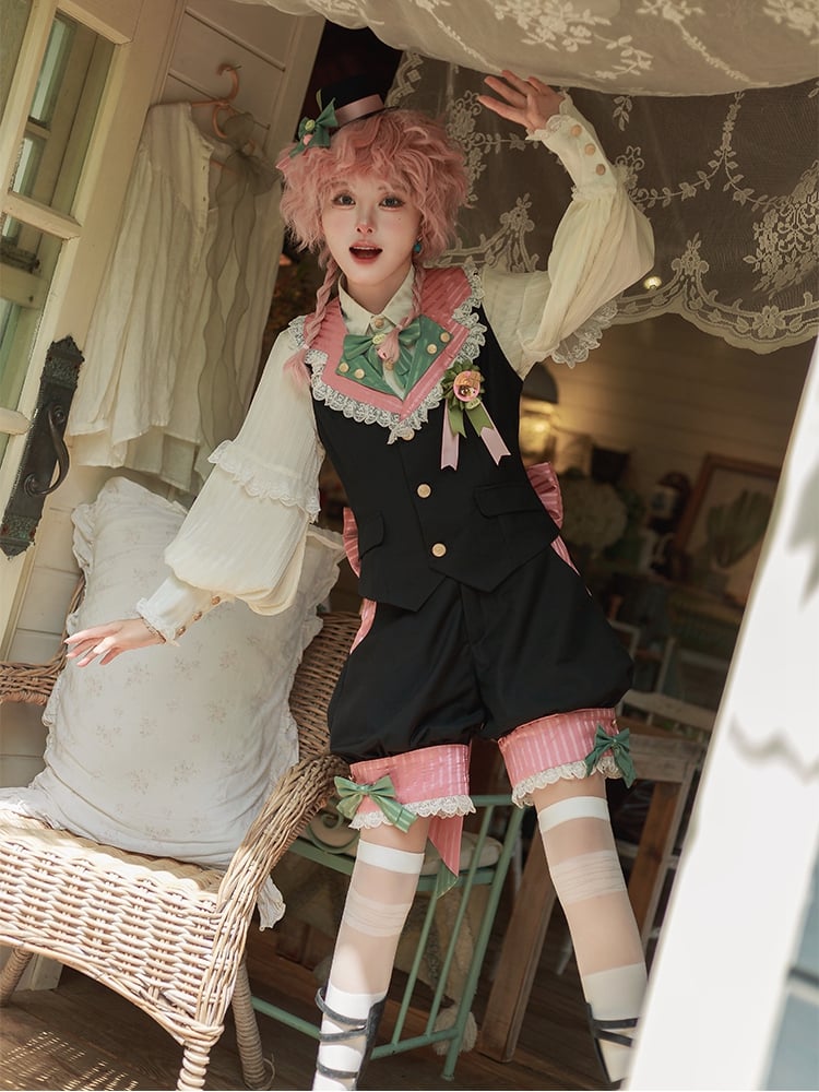 + Zirkusweste und schwarz-rosa Lolita-Blazer mit Kragen-Vibes Ouji