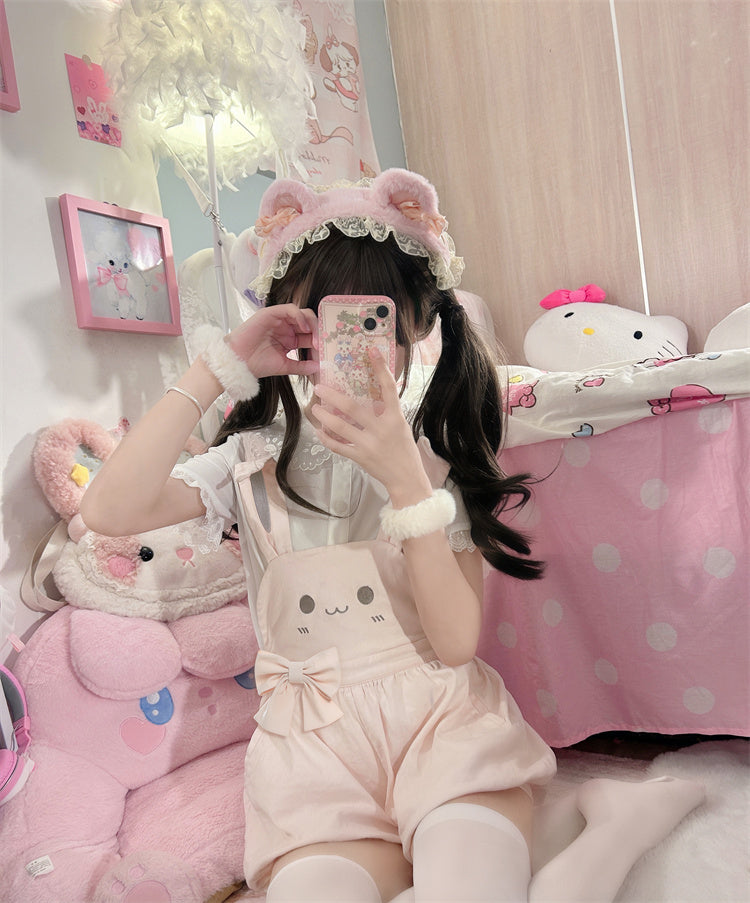 Shorts Bunny/Brown Bear Overalls Bubble Pink