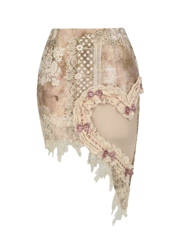 Side Lace Skirt and Cutout Accents Bow Pink Heart-shaped