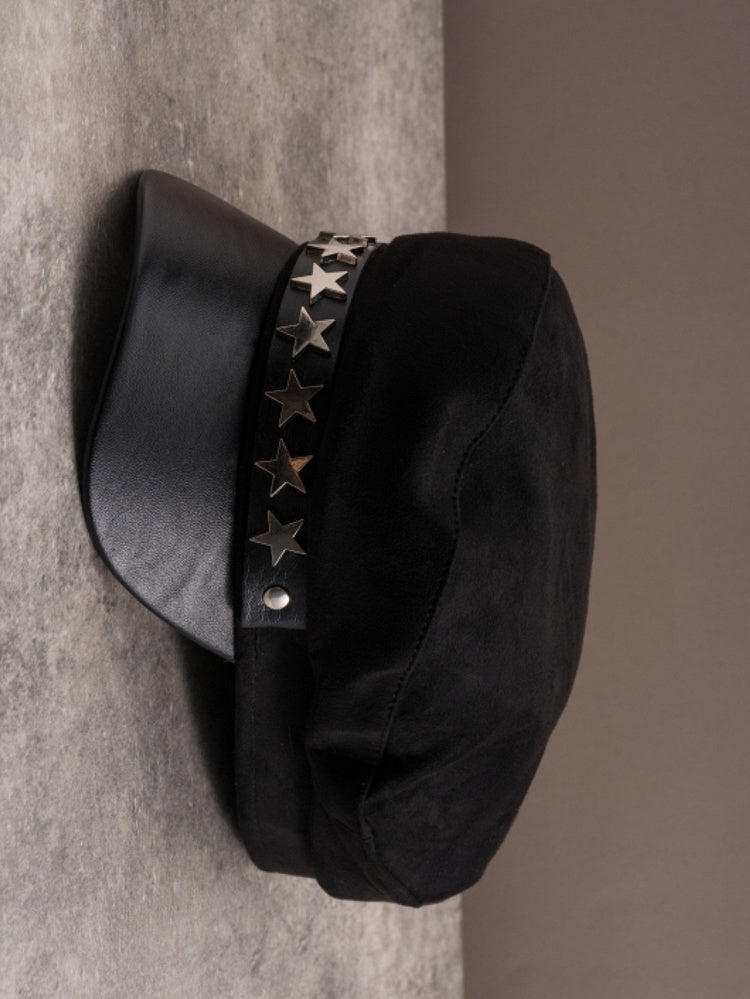 Details Gothic Hat Black Studs Star-shaped Beret