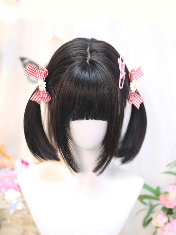Dark Brown Shoulder Length Wig with Full Bangs