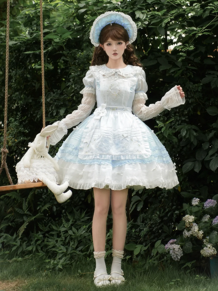 and Peter Collar Lolita Short Blue Pan Dress Sleeves White