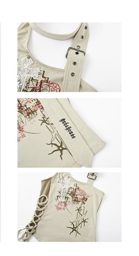 クロスアップリケ アプリコット ホルターネック トップ