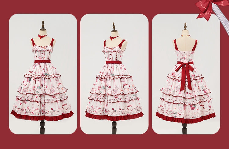 Kitty and Strawberry Print Spring and Summer Cottagecore Lolita Dress