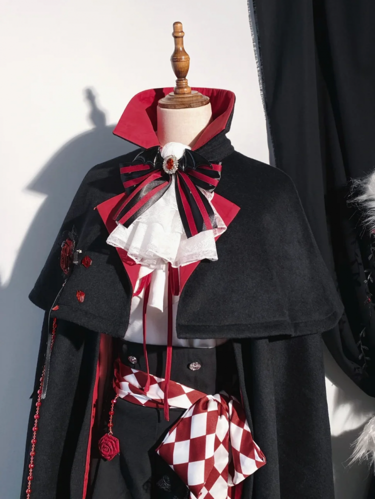 黒と赤の吸血鬼王子ロリータドラキュラ衣装シャツ+ショートパンツ+マントゴシックロリータフルセット