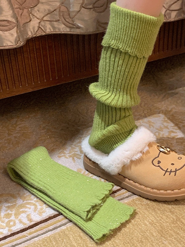 Sweet Ruffled Cuff Knitted Leg Warmers With Beads