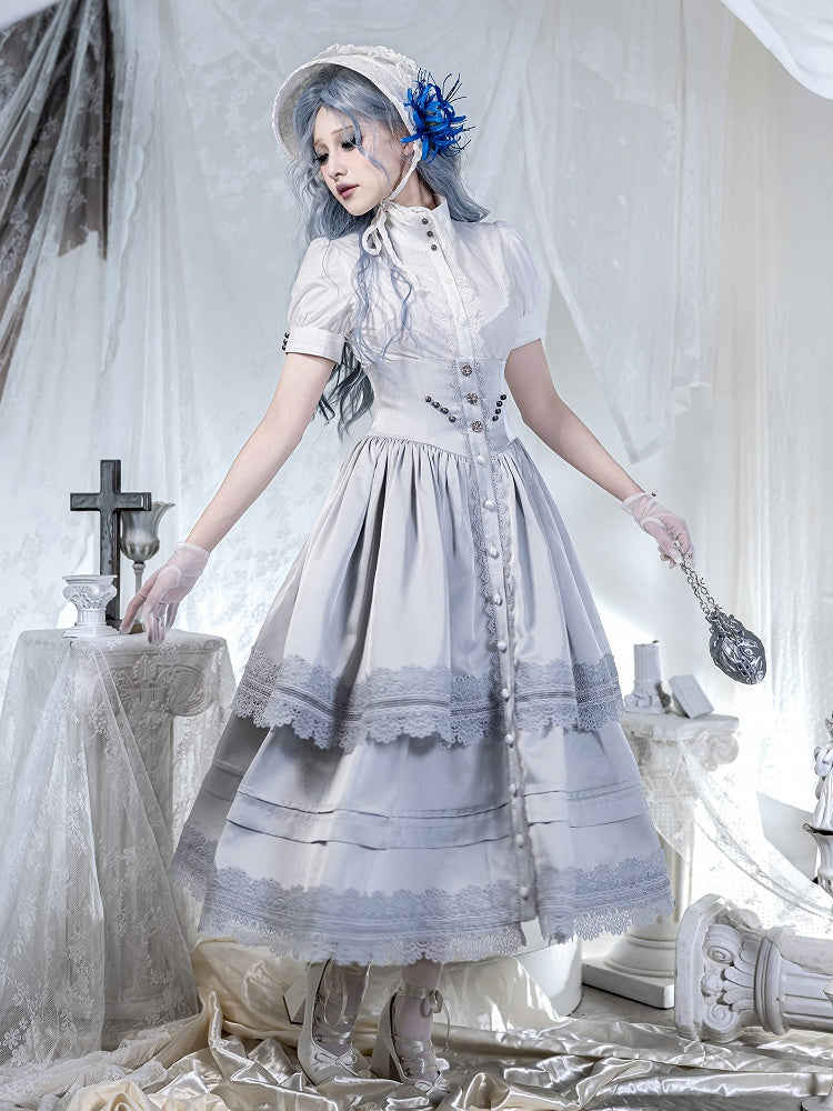 with Corset Lolita Belt Gray Waist High Detachable Overlay Gothic Skirt Boned