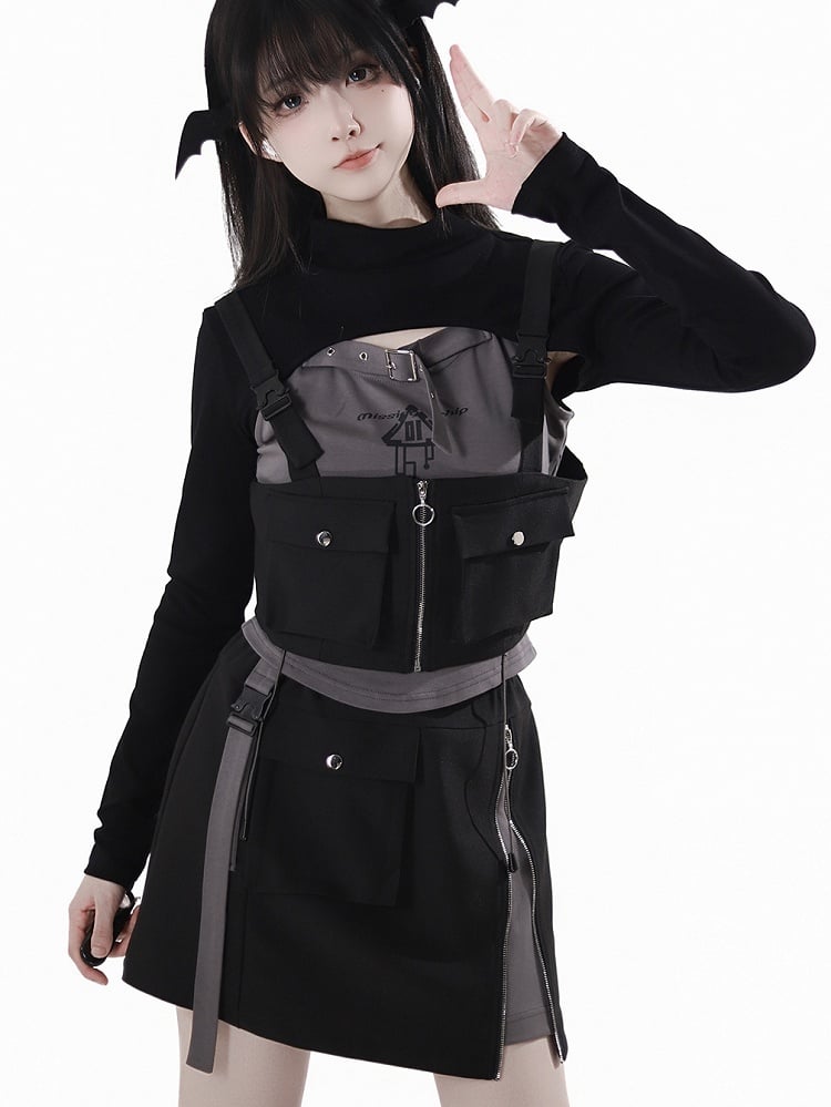 Neck Cropped Black Top Mock