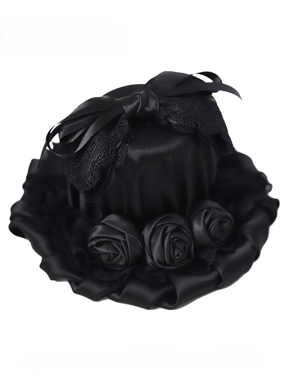 Black Rose Gothic Top with Mini Bow Hat Accents and