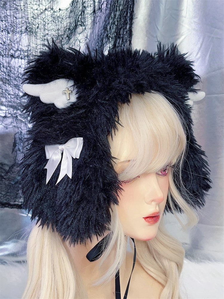 Schwarz/weißes Jirai Kei-Haarband mit Bärenohren-Design