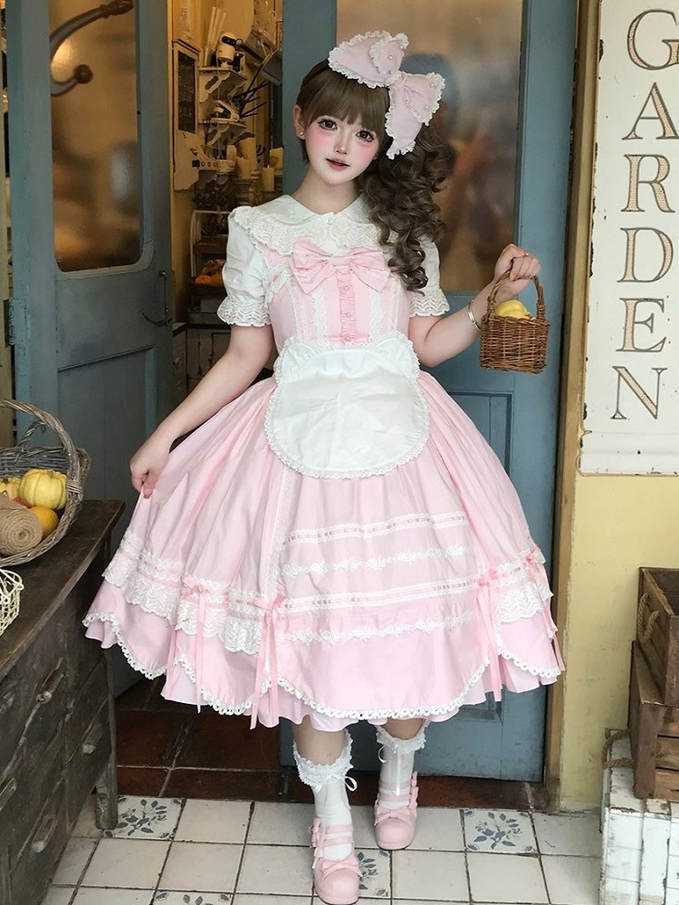 Lolita Old School Pullover Saum Rosa Kleid Besatz Gewellter Rand Rock