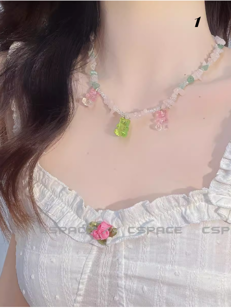 Collier et bracelet en forme d'ourson en gélatine Macron Y2K
