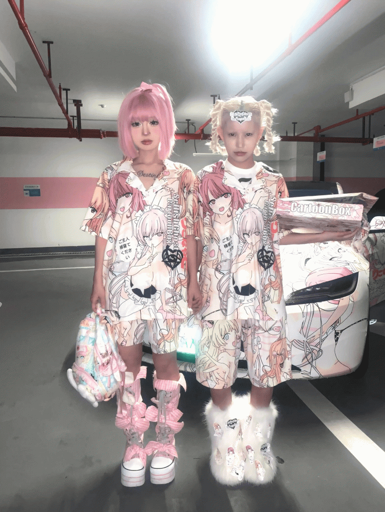 Colorful Cartoon Set Print Pajamas