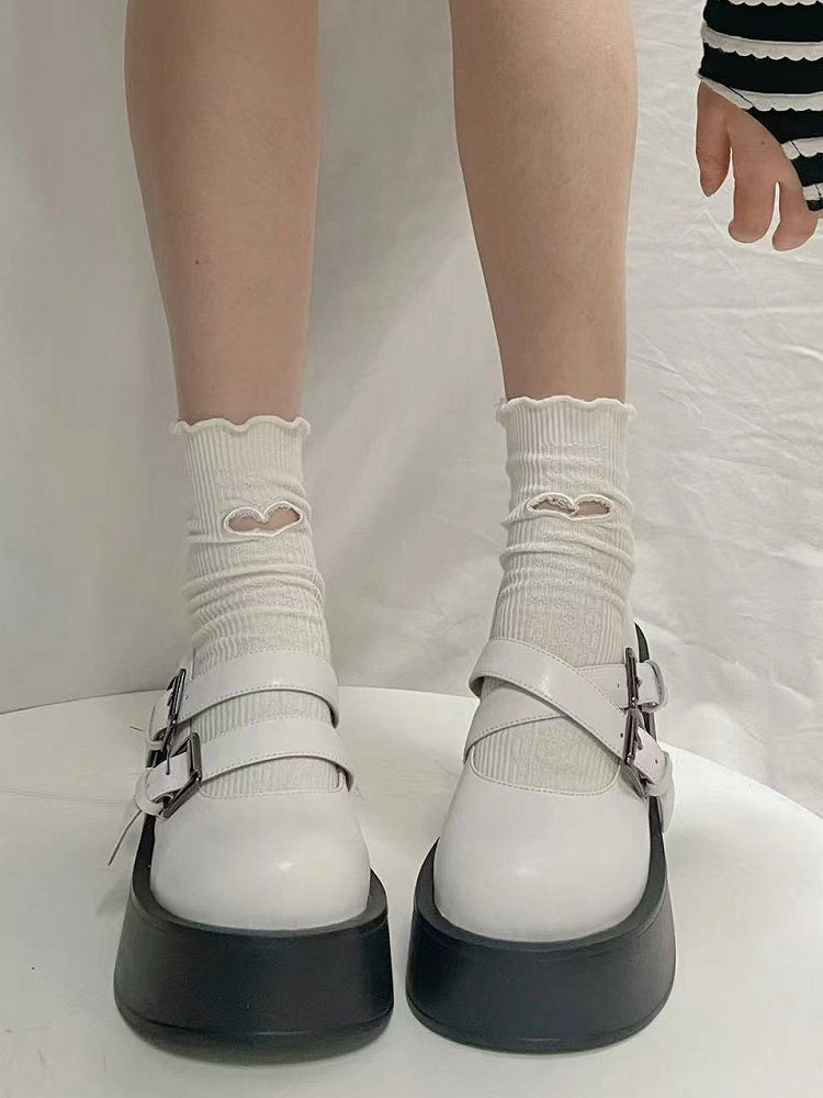 Sole Platform Double Mary Design - Janes White Buckle Black