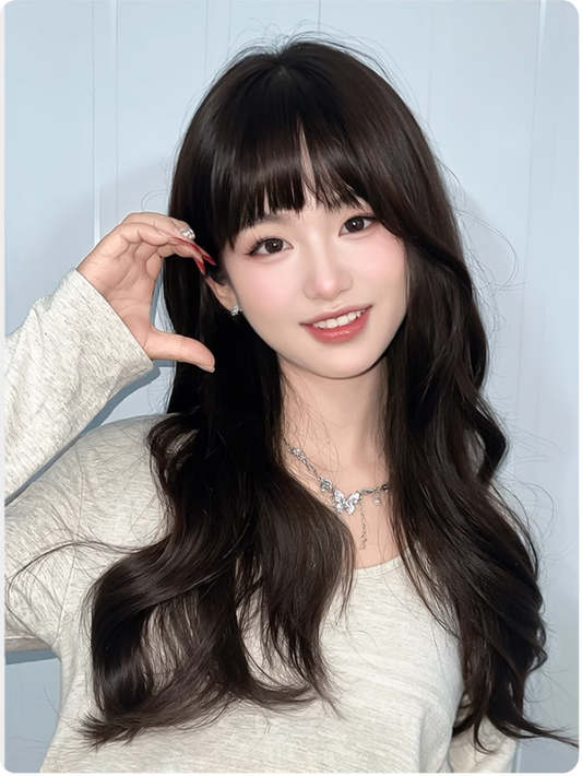 Bangs Length 60CM With Wavy Black Wig Air Tea