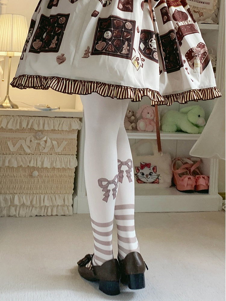 Brown/Pink Bunny and Bear Striped Sweet Lolita Tights