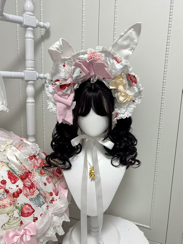 Blue Bonnet Ears Pink Sweet Yellow White Lolita Bunny /
