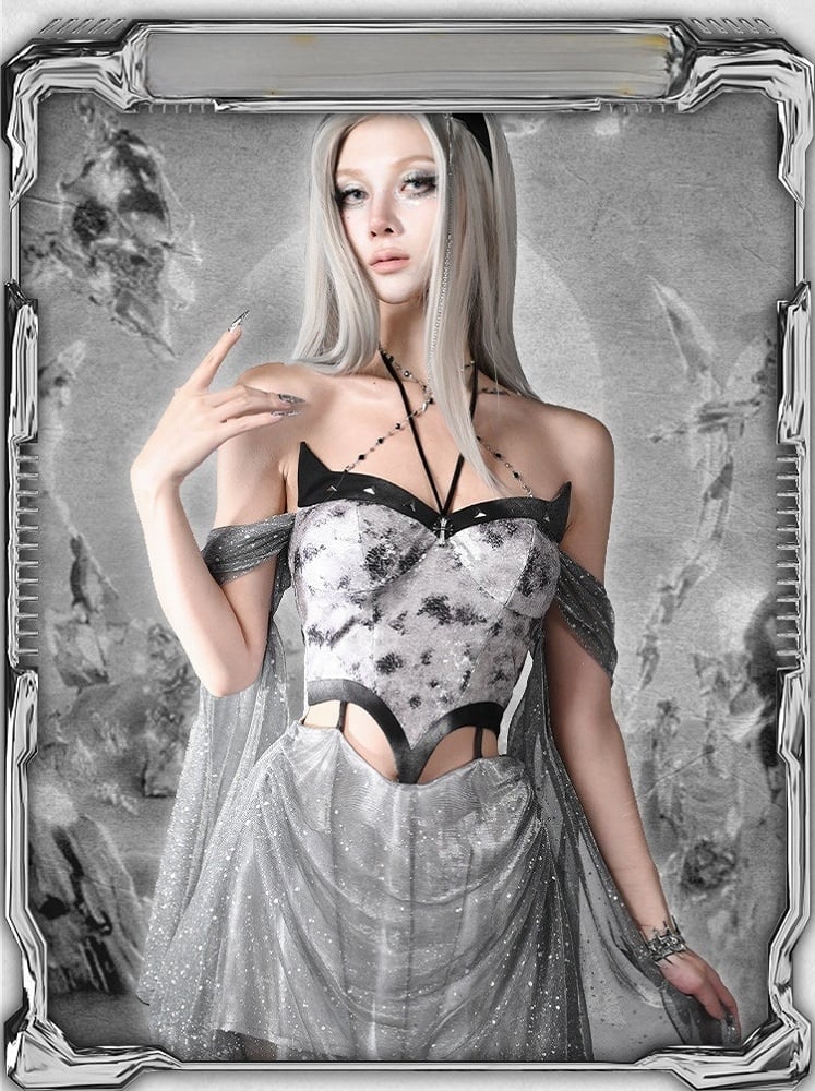 Dress Cyberpunk Futuristic Silver Tie Halter Neck Midriff Dye Y3K Fashion Cutout