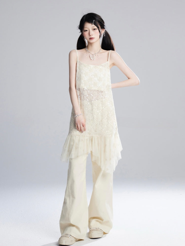Apricot Low Waist Floor Length Wide-Leg Pants