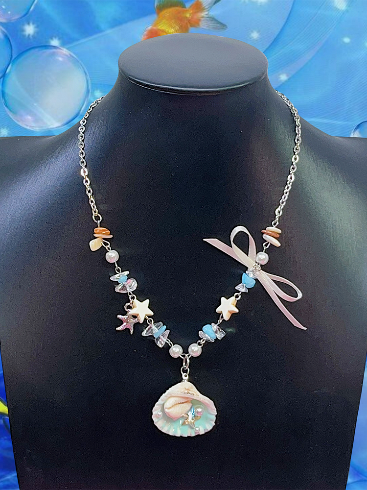 Y2K Necklace Star Blue Shell