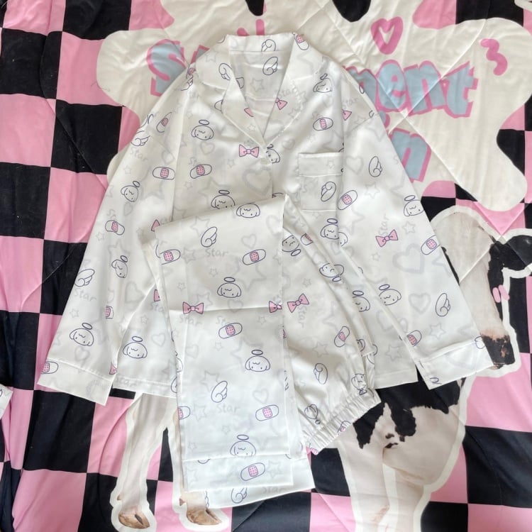 Pyjama-Set mit Engel-Print in Weiß und Rosa
