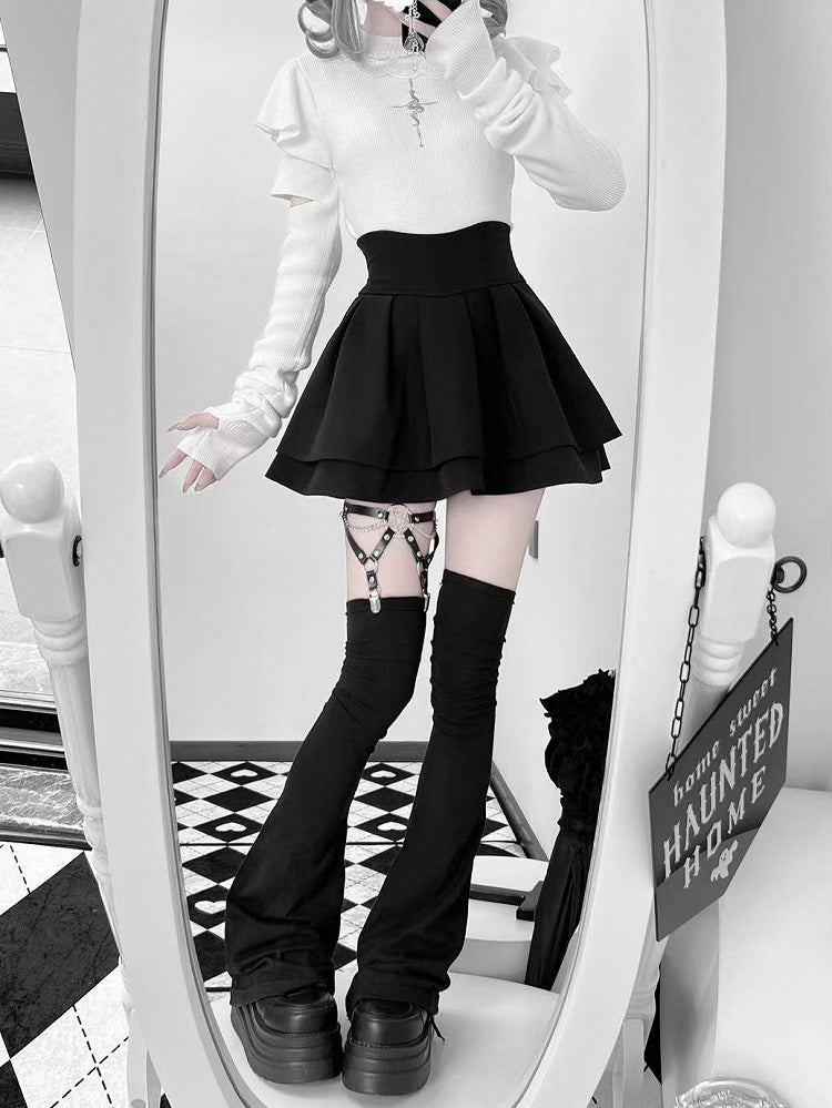 White Embroidery Neck Knit Mock Flutter Gothic Top Sleeves Snake with