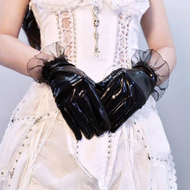 Gothic-Cyberpunk-Handschuhe in Schwarz mit Spitzenbesatz