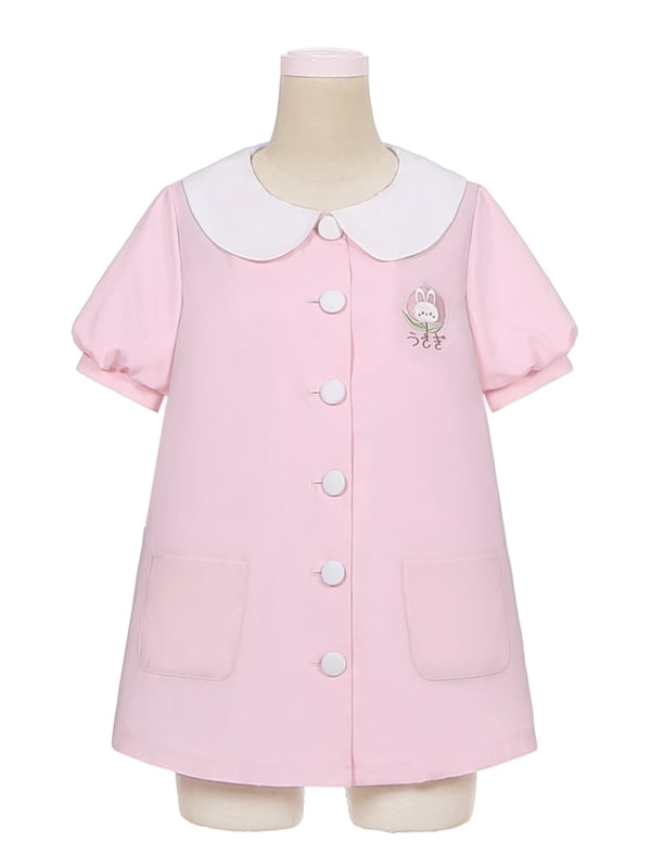 Haut rose clair à manches bouffantes et col Peter Pan avec motif lapin