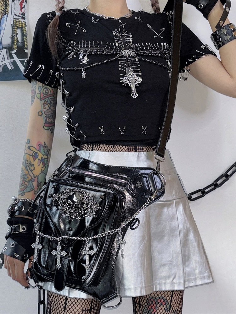 Cross Black Y2K Crossbody Charm Decorated Bag Skeleton