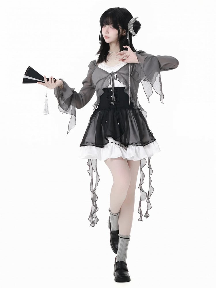 Overlay Corset Belt Mesh Style Black Cheongsam Knot Buttons