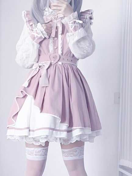 Decorated Details Bowknot Heart Jirai Kei Rhinestone PinkWhite