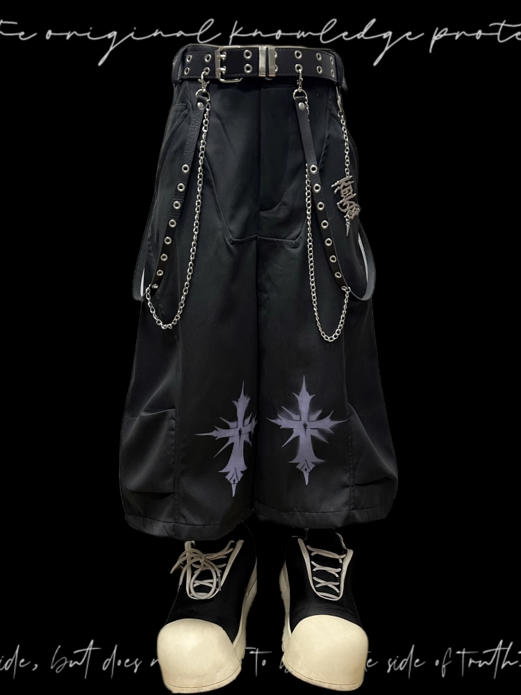 Rock Y2K Wide-leg Pants Free Charm Black Cross Print Punk with