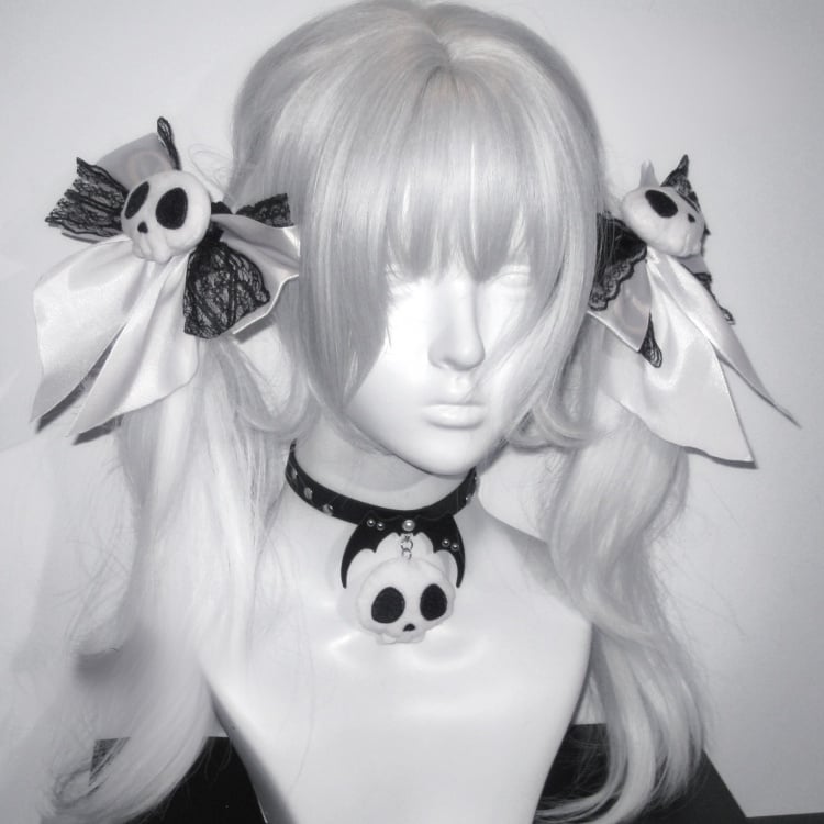 Punk-Skelett-Design, Spitze, Schleife, Jirai Kei-Haarspangen