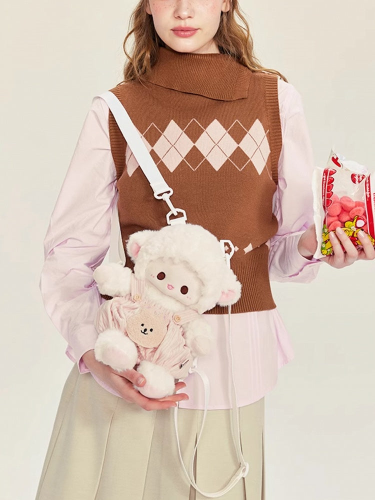 Backpack Plush WhitePink Cute + Lamb Middle/Large Pants Overall Size