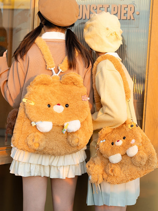 イエローベア ぬいぐるみ フラップバックパックバッグ ミドル/ラージサイズ