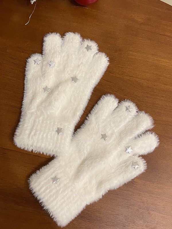 Black/White Lolita Star Plush Gloves