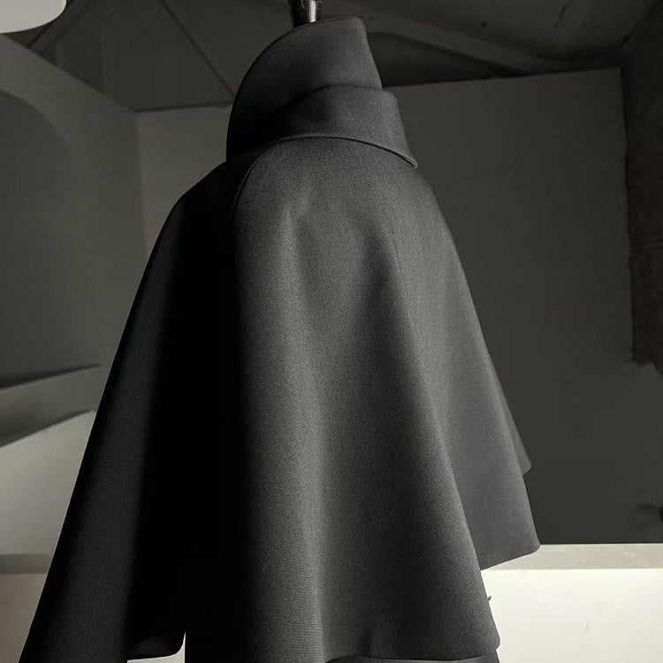 Design / Coat Black Detachable Cape Trench Gray Double-Breasted
