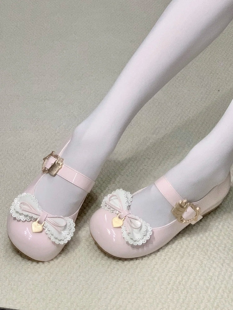 Multi-layer Cake Bows Light Pink Buckle Low Heels with Sweet